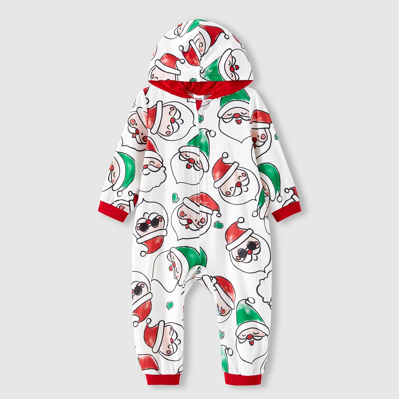 Christmas Dinosaur Onesies Family Matching Pajama Allover Santa Claus Print Long-sleeve Hooded Zipper - ChildAngle