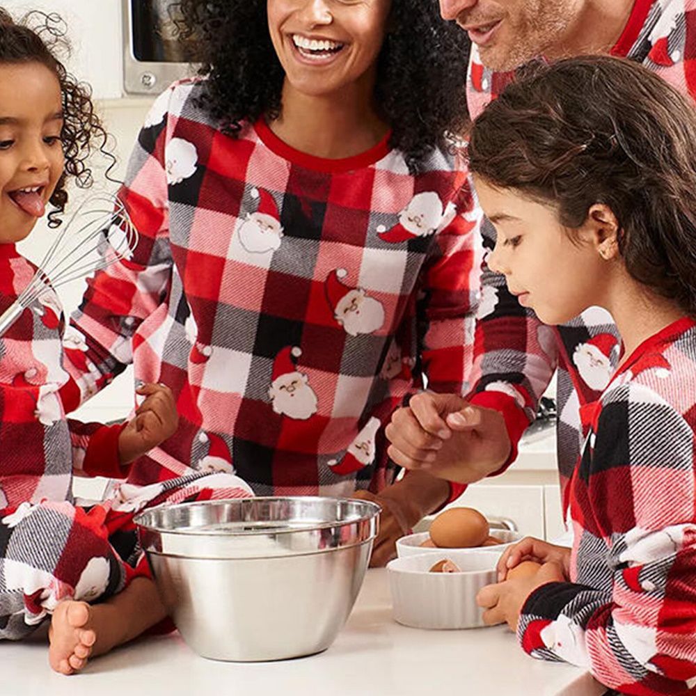 Christmas Family Matching Pajama Long Sleeve Plaid Cartoon Santa Sleepwear