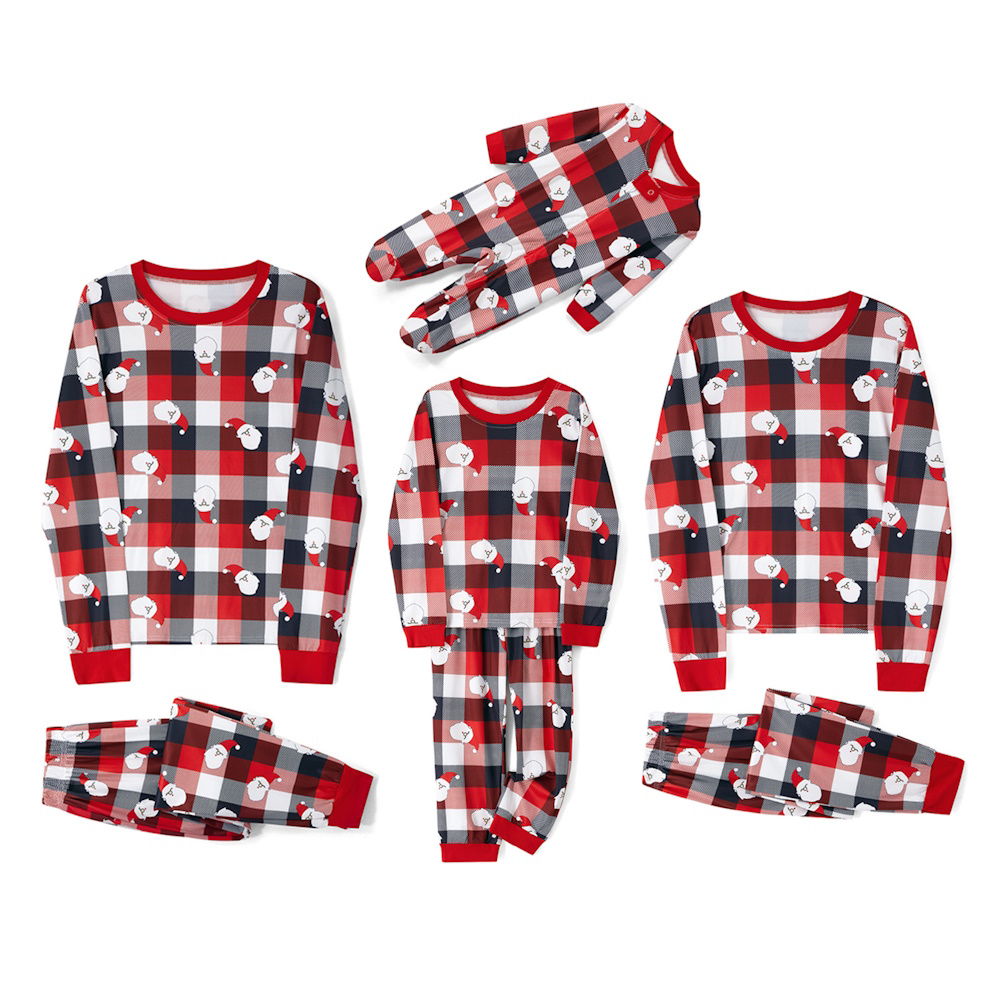 Christmas Family Matching Pajama Long Sleeve Plaid Cartoon Santa Sleepwear