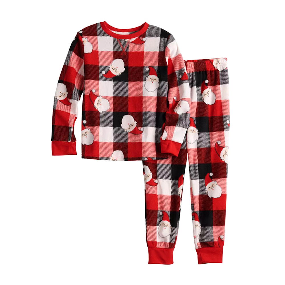 Christmas Family Matching Pajama Long Sleeve Plaid Cartoon Santa Sleepwear