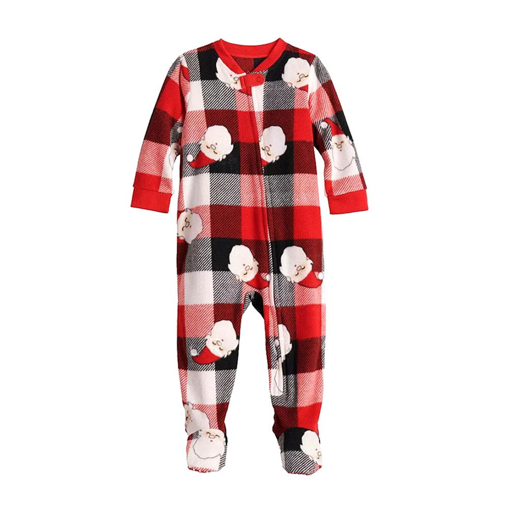 Christmas Family Matching Pajama Long Sleeve Plaid Cartoon Santa Sleepwear