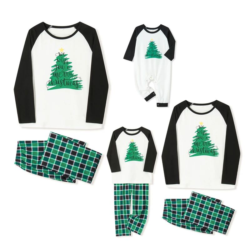 We Wish You A Merry Christmas Letter Print Christmas Tree Family Matching Pajama Set - ChildAngle