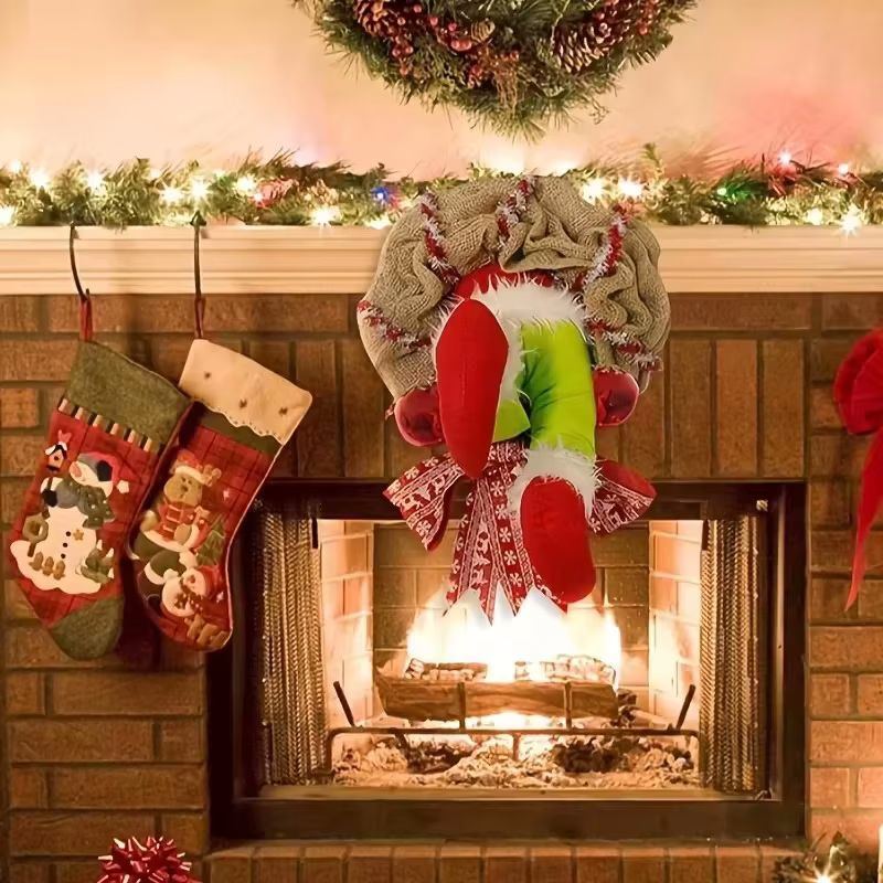 Weihnachtsbaumschmuck Grinch Türdekor Sackleinenkranz