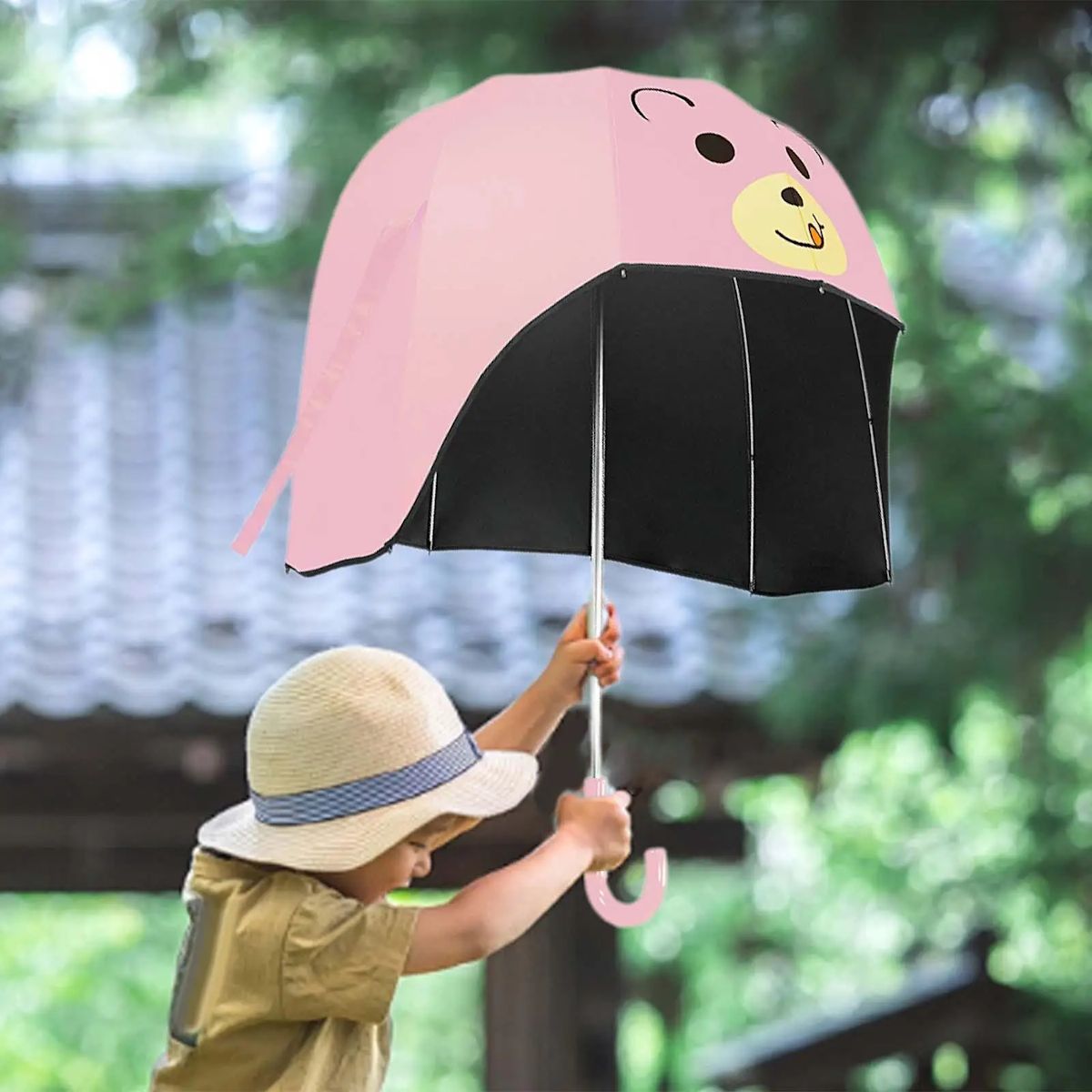 Kids Umbrella Stick Umbrella Cap Shape Cartoon Animal Children Umbrella - ChildAngle