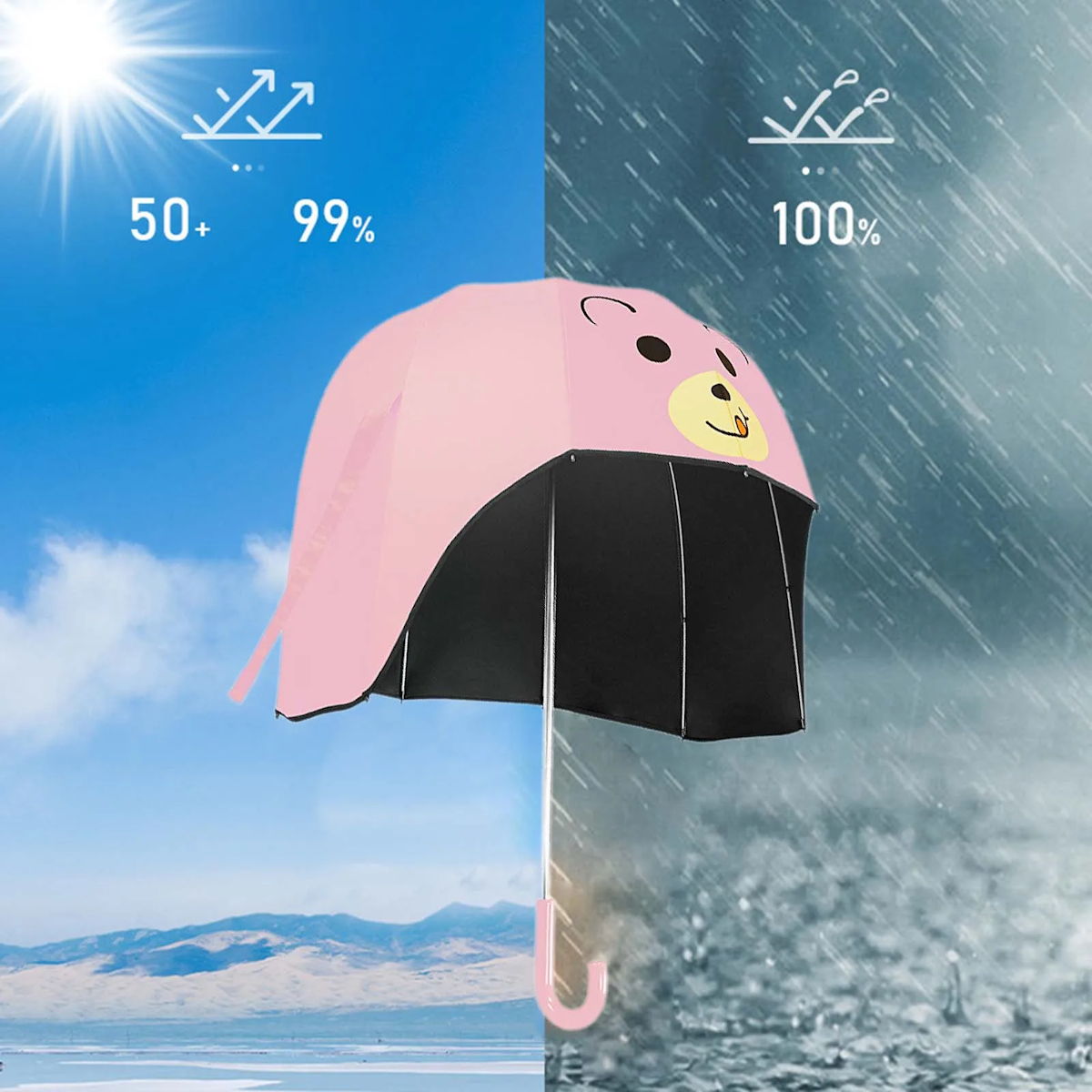 Kids Umbrella Stick Umbrella Cap Shape Cartoon Animal Children Umbrella - ChildAngle