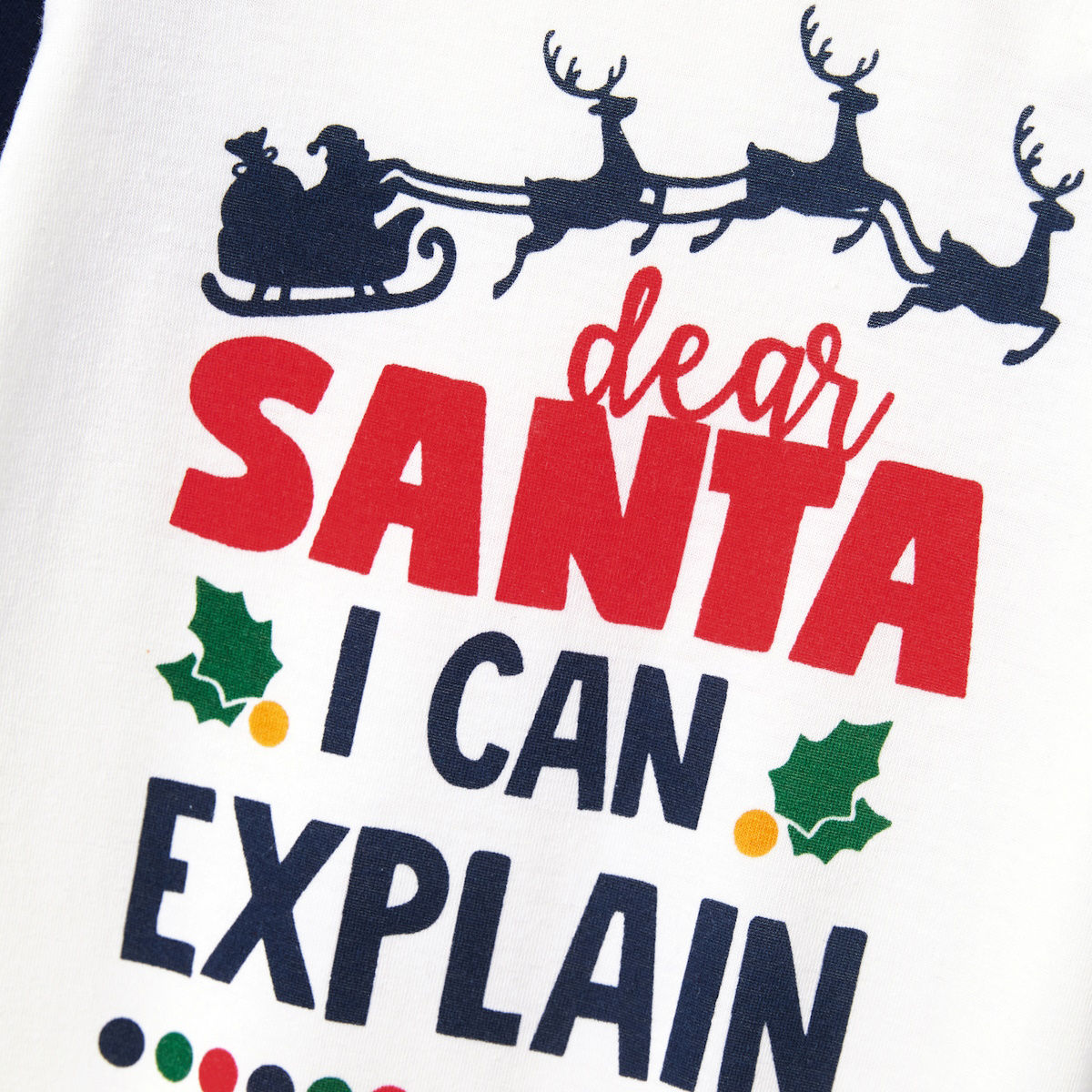 Dark Blue Dear Santa I Can Explain Letter Print Family Christmas Pajamas Raglan Sleeve Reindeer Christmas Tree Print with Drawstring and Pockets - ChildAngle