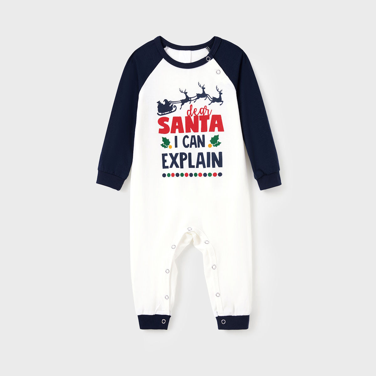 Dark Blue Dear Santa I Can Explain Letter Print Family Christmas Pajamas Raglan Sleeve Reindeer Christmas Tree Print with Drawstring and Pockets - ChildAngle