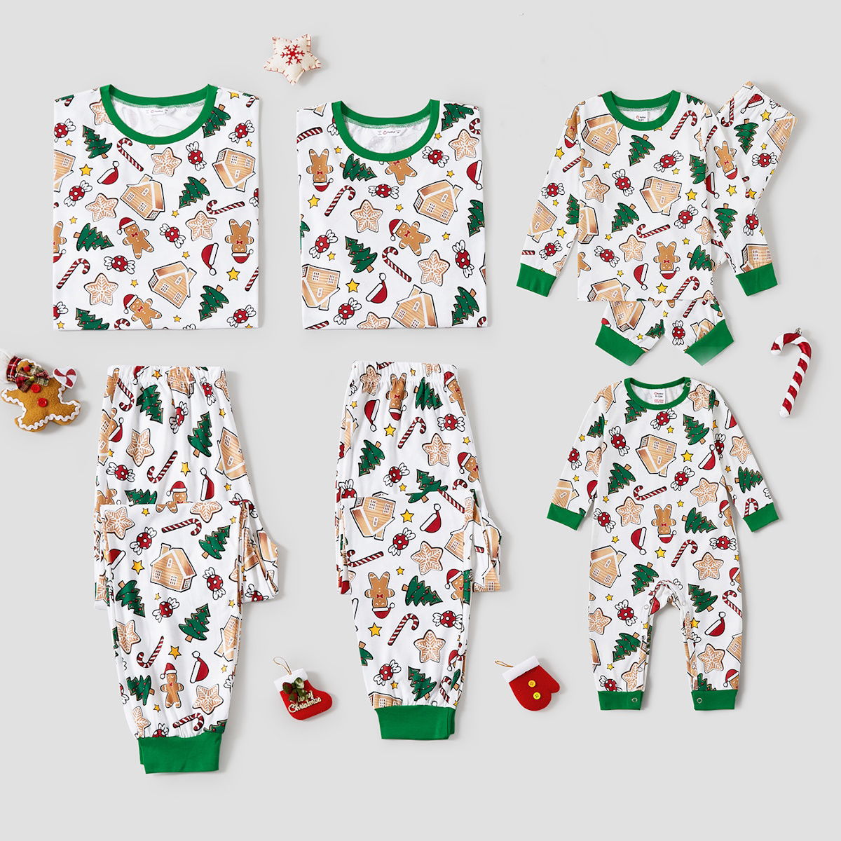 Family Christmas Pajamas Allover Gingerbread Christmas Tree Candy Canes Candy House Star - ChildAngle