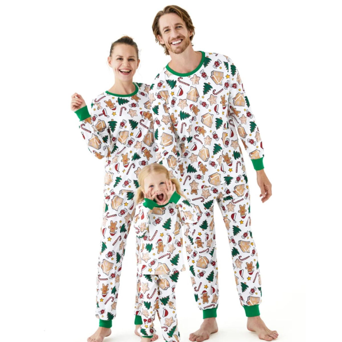 Family Christmas Pajamas Allover Gingerbread Christmas Tree Candy Canes Candy House Star - ChildAngle