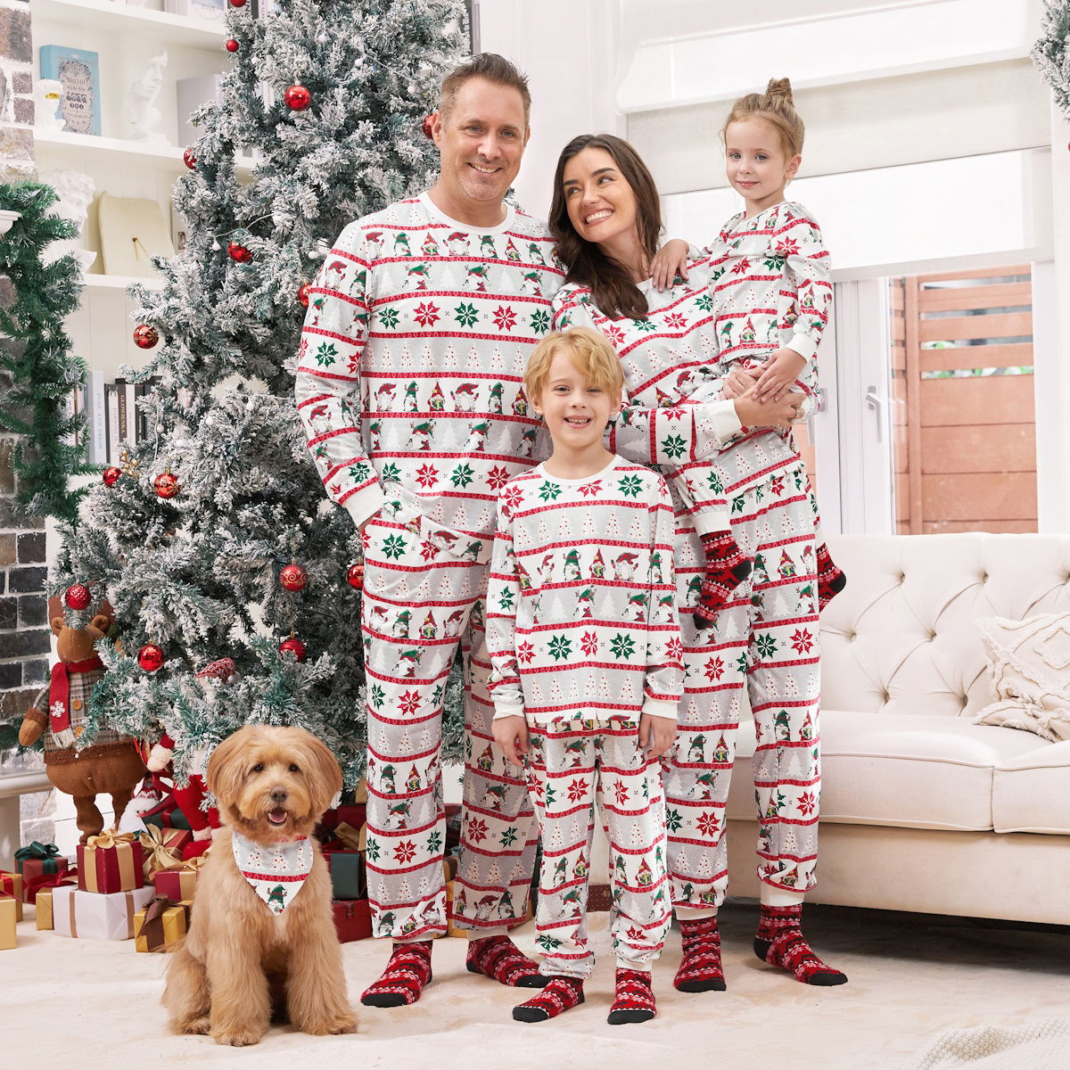 Family Christmas Pajamas Allover Gnomes Christmas Tree Pattern - ChildAngle