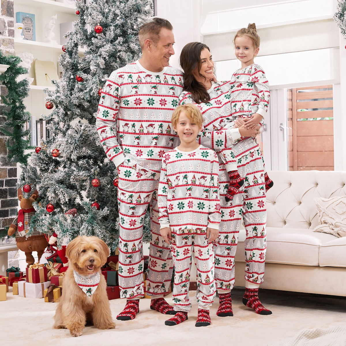 Family Christmas Pajamas Allover Gnomes Christmas Tree Pattern - ChildAngle