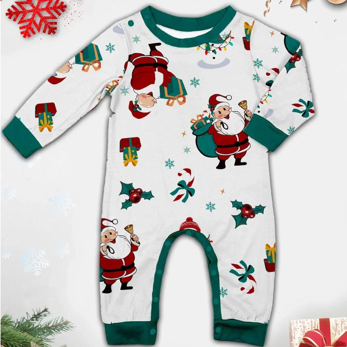 Family Christmas Pajamas Allover Xmas Pattern Santa Claus Gift Candy Canes Snowman - ChildAngle