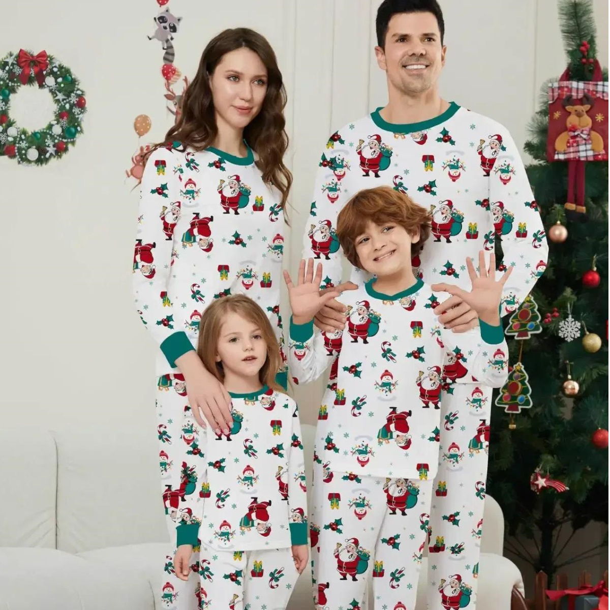 Family Christmas Pajamas Allover Xmas Pattern Santa Claus Gift Candy Canes Snowman - ChildAngle