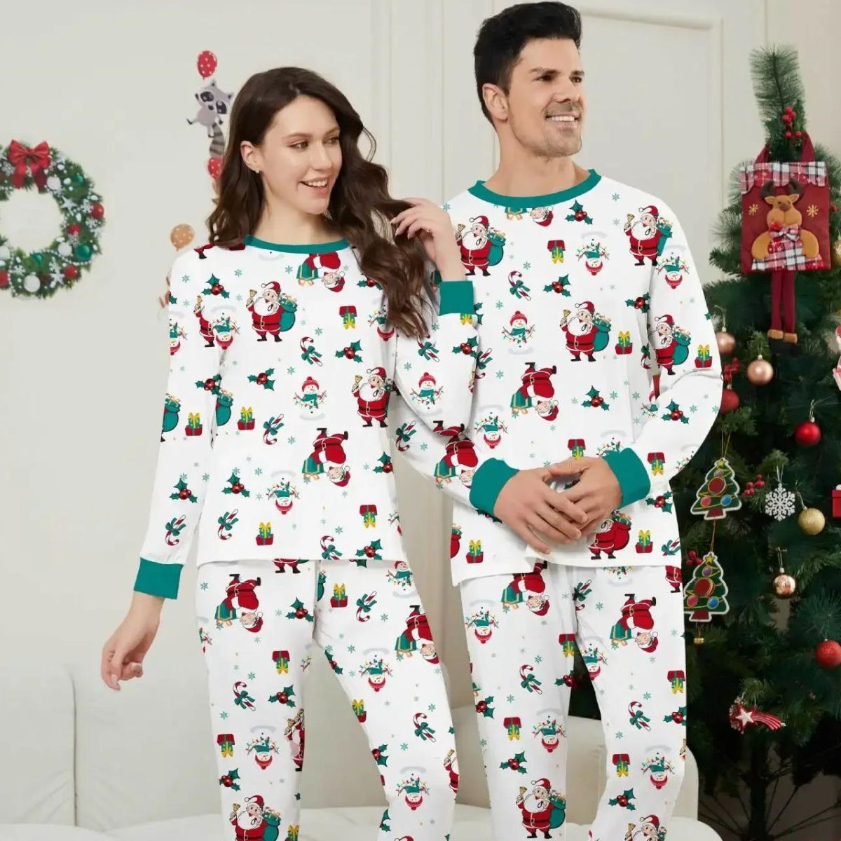 Family Christmas Pajamas Allover Xmas Pattern Santa Claus Gift Candy Canes Snowman - ChildAngle