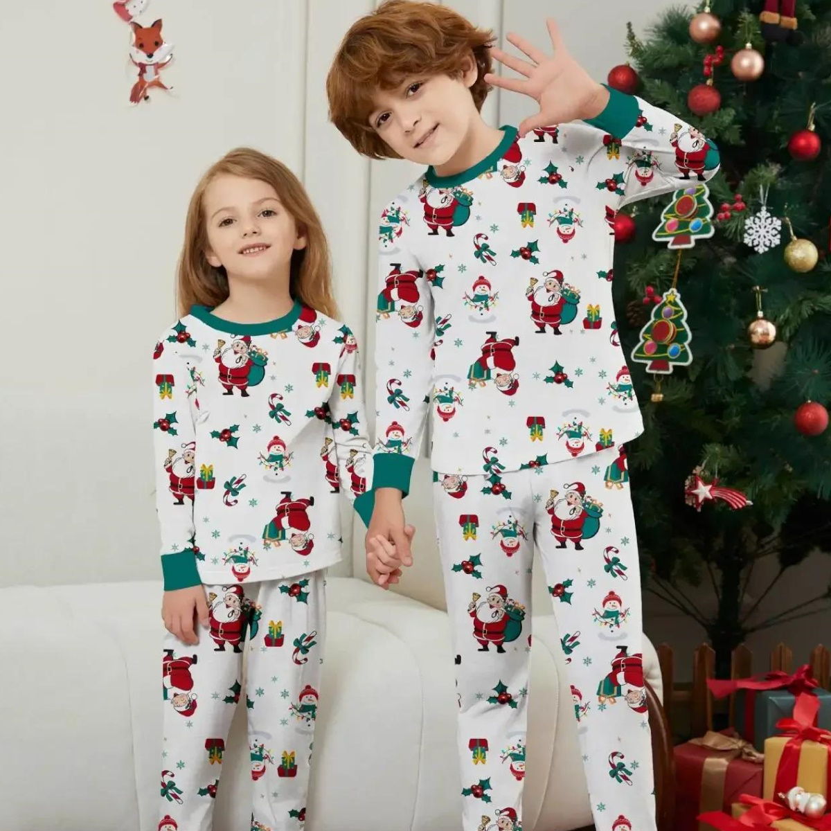 Family Christmas Pajamas Allover Xmas Pattern Santa Claus Gift Candy Canes Snowman - ChildAngle