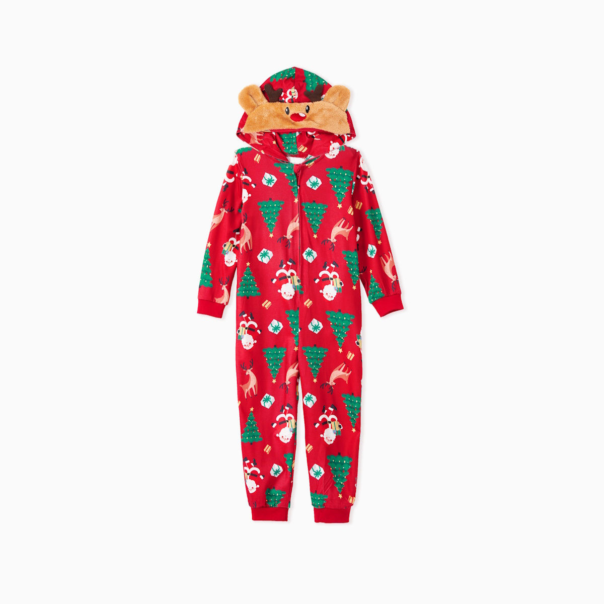 Family Matching Christmas Onesie Christmas Tree Santa Allover Rudolph Hooded Sleepwear - ChildAngle