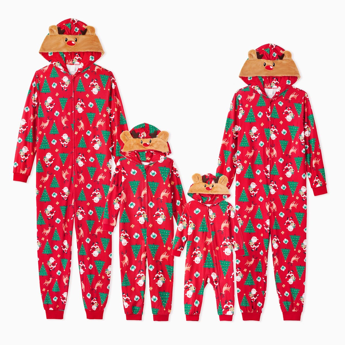 Family Matching Christmas Onesie Christmas Tree Santa Allover Rudolph Hooded Sleepwear - ChildAngle