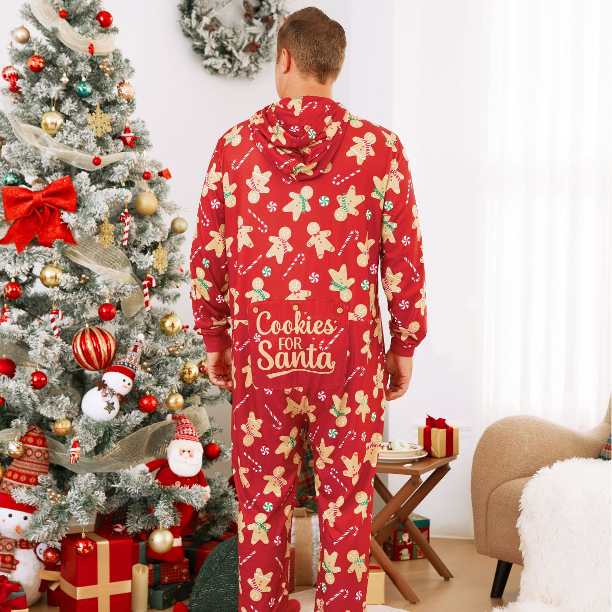 Family Matching Christmas Pajama Onesie Cookies for Santa Gingerbread Candy Canes Hooded Sleepwear - ChildAngle