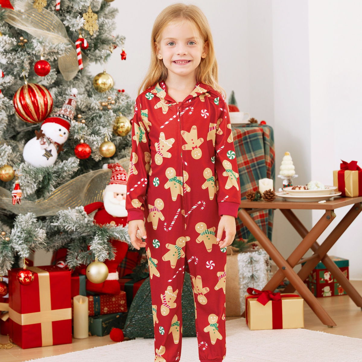 Family Matching Christmas Pajama Onesie Cookies for Santa Gingerbread Candy Canes Hooded Sleepwear - ChildAngle