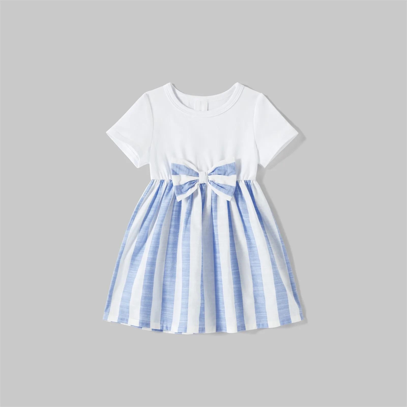 Family Matching Dress Blue Striped Mother Daughter Sleeveless Dresses - ChildAngle