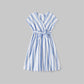 Family Matching Dress Blue Striped Mother Daughter Sleeveless Dresses - ChildAngle