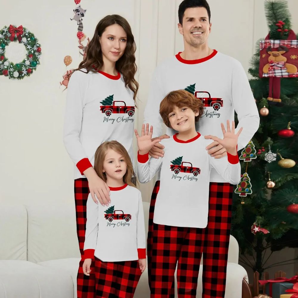 Family Matching Pajama Set Truck Christmas Tree Plaid Pajama Set - ChildAngle