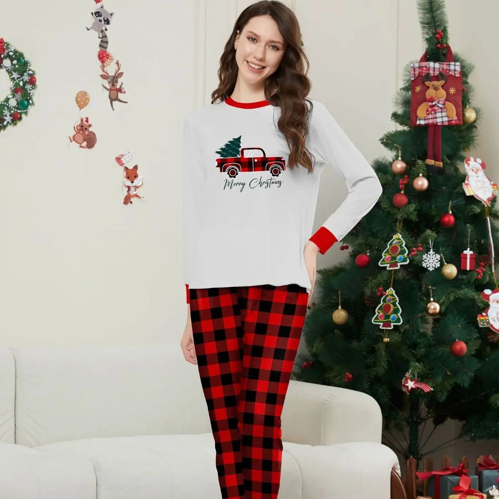 Family Matching Pajama Set Truck Christmas Tree Plaid Pajama Set - ChildAngle