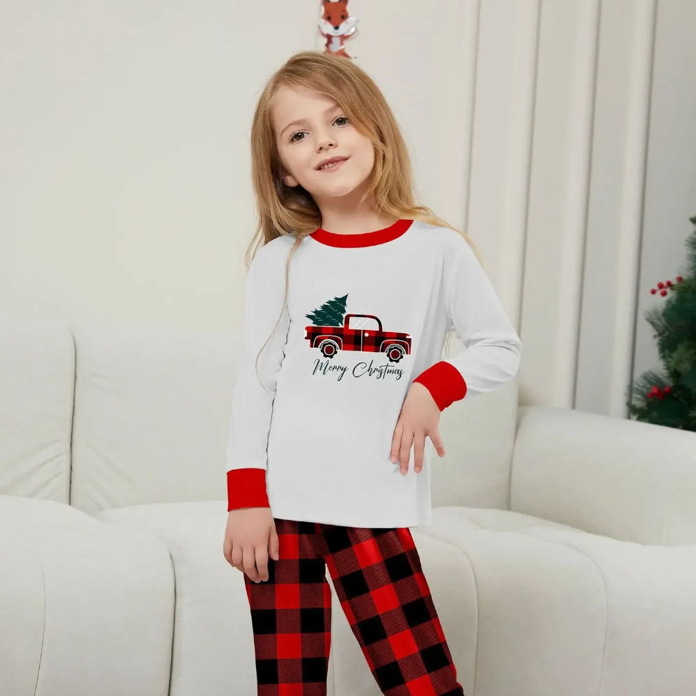 Family Matching Pajama Set Truck Christmas Tree Plaid Pajama Set - ChildAngle