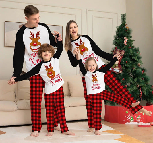 Family Matching Christmas Pajamas Set Reindeer Merry Christmas Xmas Nightwear Sleepwear PJs Set - ChildAngle