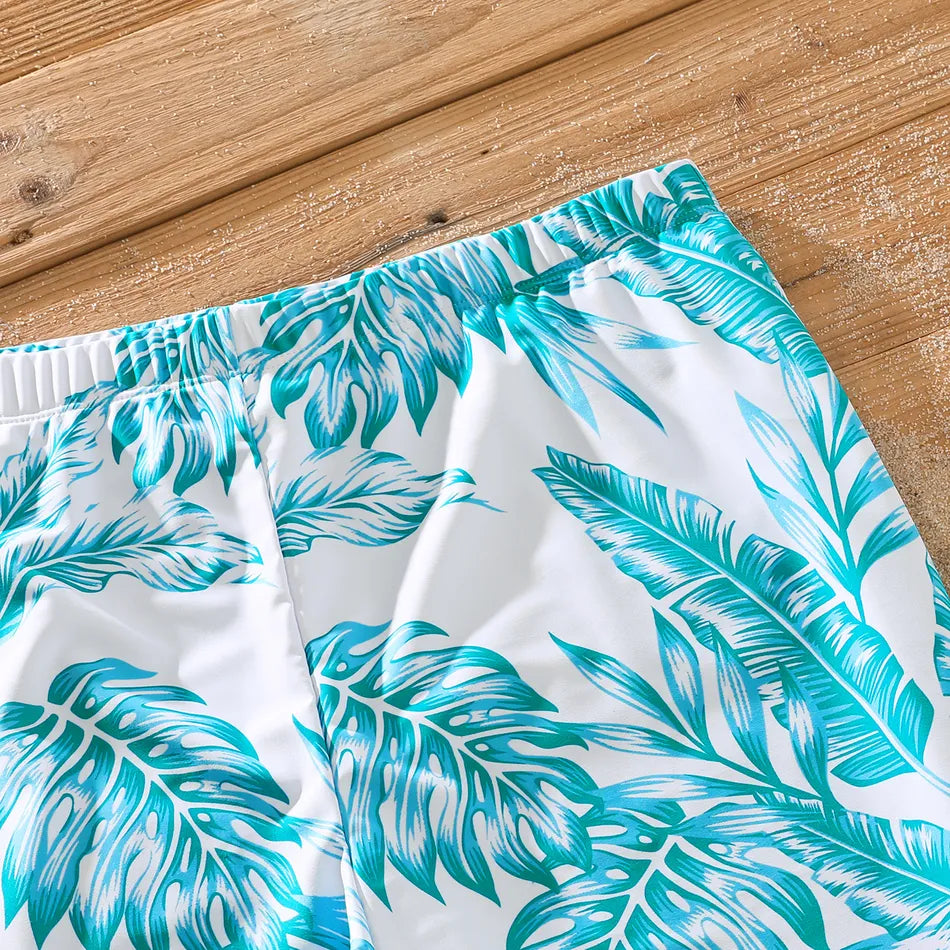 Family Matching Swimsuit Banana Leaves One Piece Color Block Swimsuit and Swim Trunks - ChildAngle