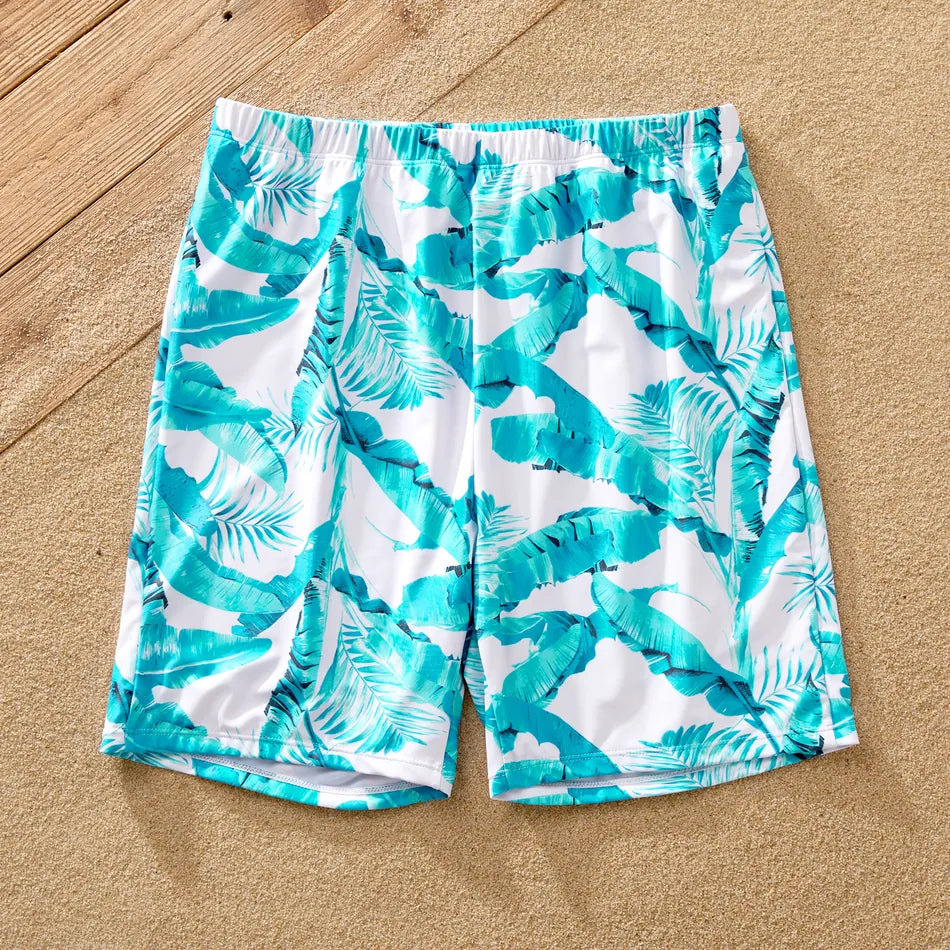 Family Matching Swimsuit Banana Leaves One Piece Color Block Swimsuit and Swim Trunks - ChildAngle