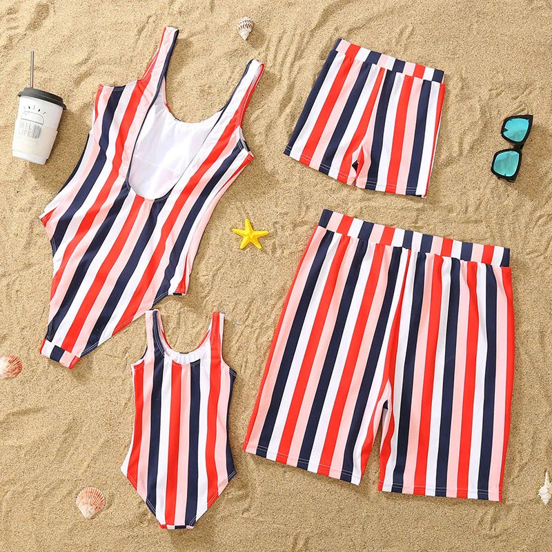Family Matching Swimsuits Girls Rainbow Bathing Suits Multiple Color Striped - ChildAngle