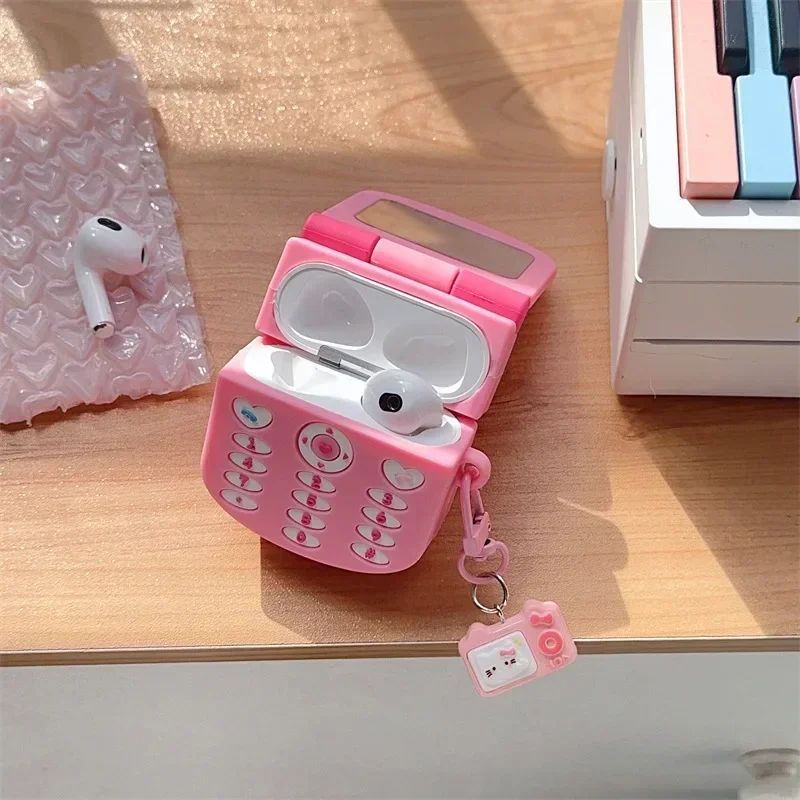 AirPod 4 Hello Kitty AirPod Case Cartoon Flip Phone Portable Mirror