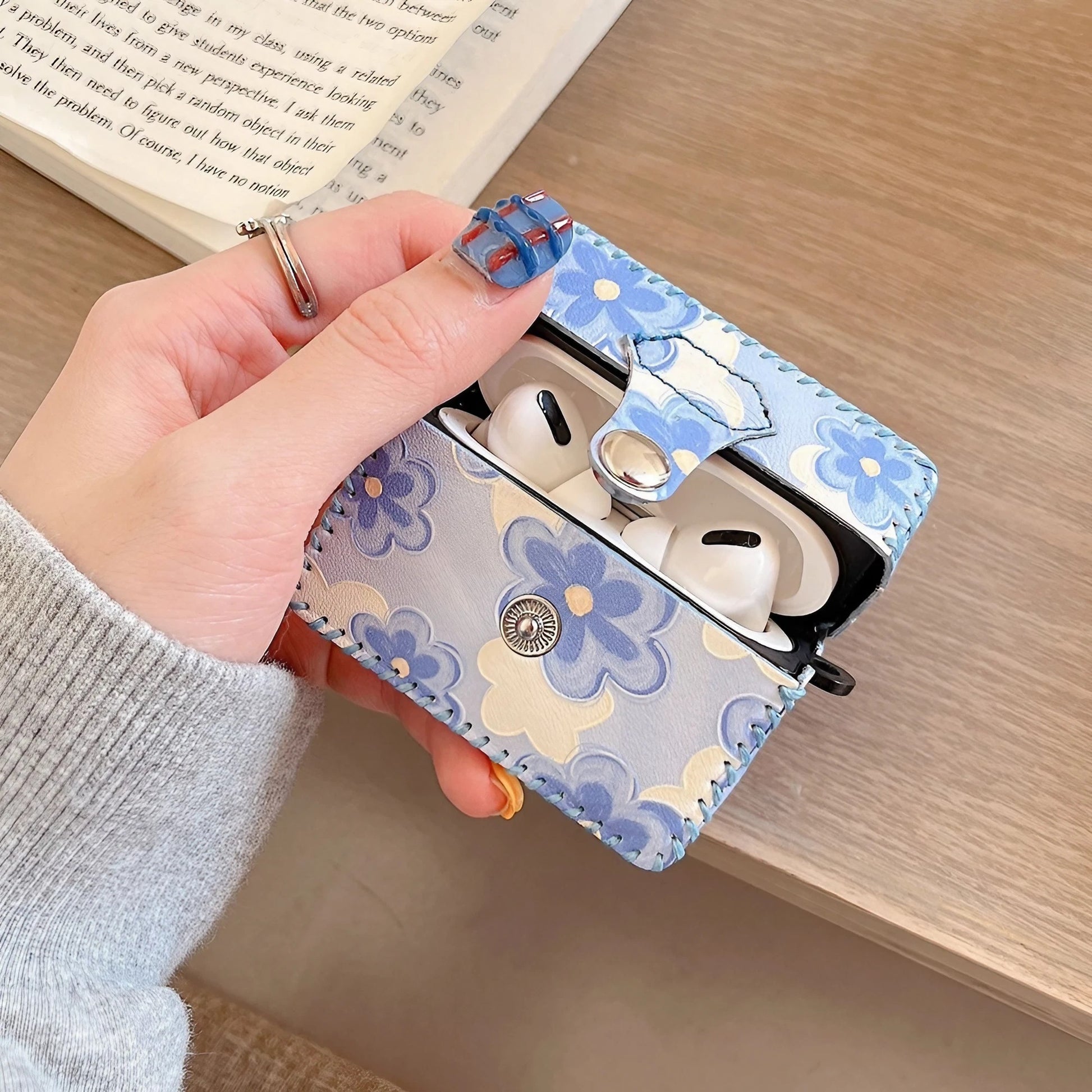 Flower Oil Painting AirPods Case PU Leather Earphone Case - ChildAngle