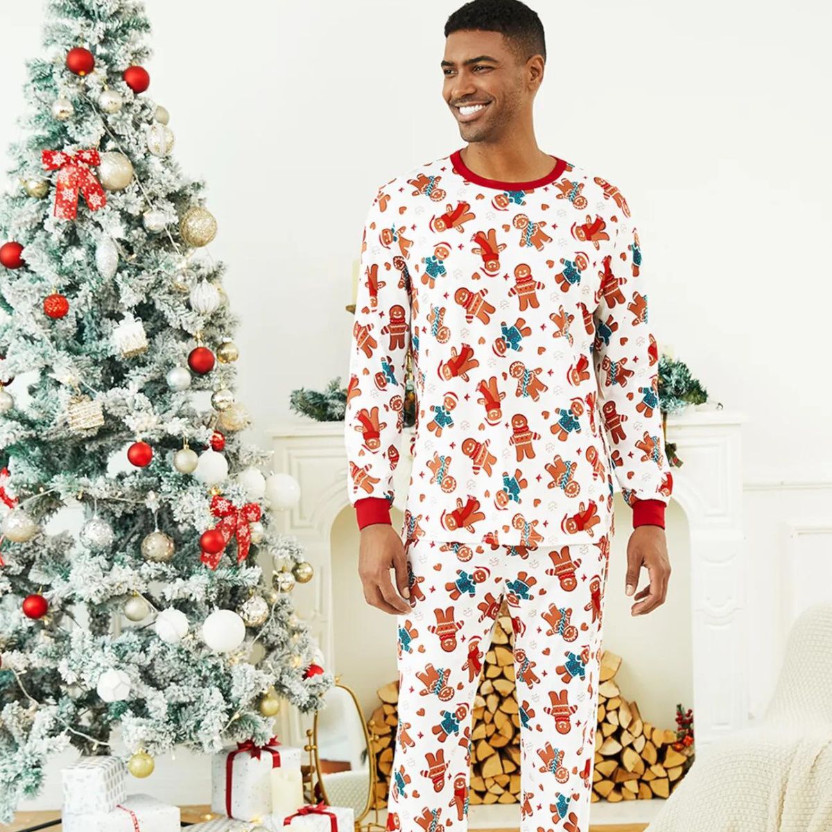 Allover Print Long Sleeve Gingerbread Family Pajamas - ChildAngle