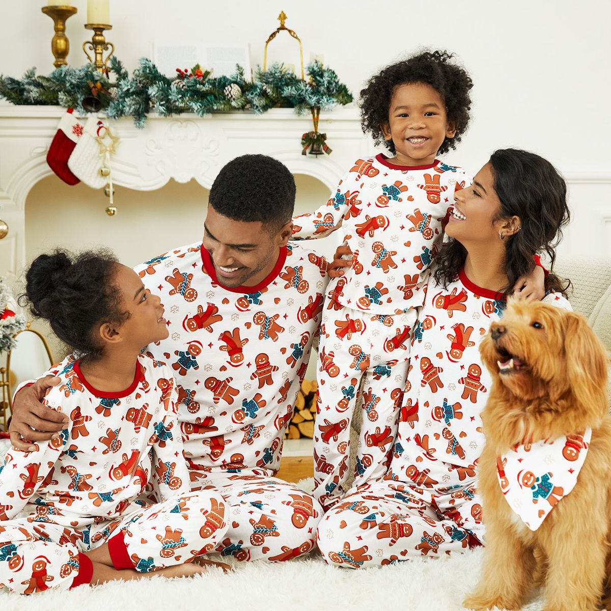 Allover Print Long Sleeve Gingerbread Family Pajamas - ChildAngle