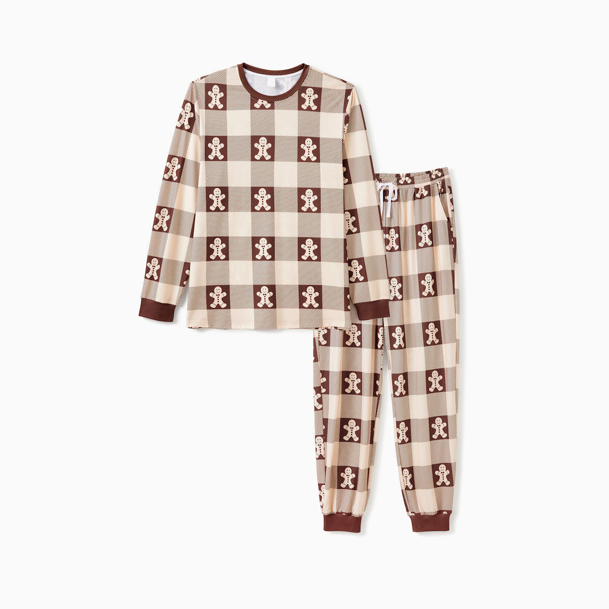 Gingerbread Family Pajamas Allover Gingerbread Plaid Henley Neckline Matching Pajamas - ChildAngle