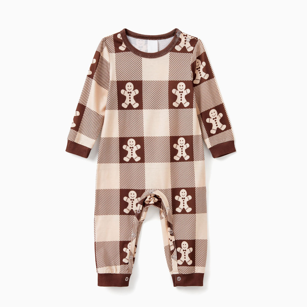 Gingerbread Family Pajamas Allover Gingerbread Plaid Henley Neckline Matching Pajamas - ChildAngle