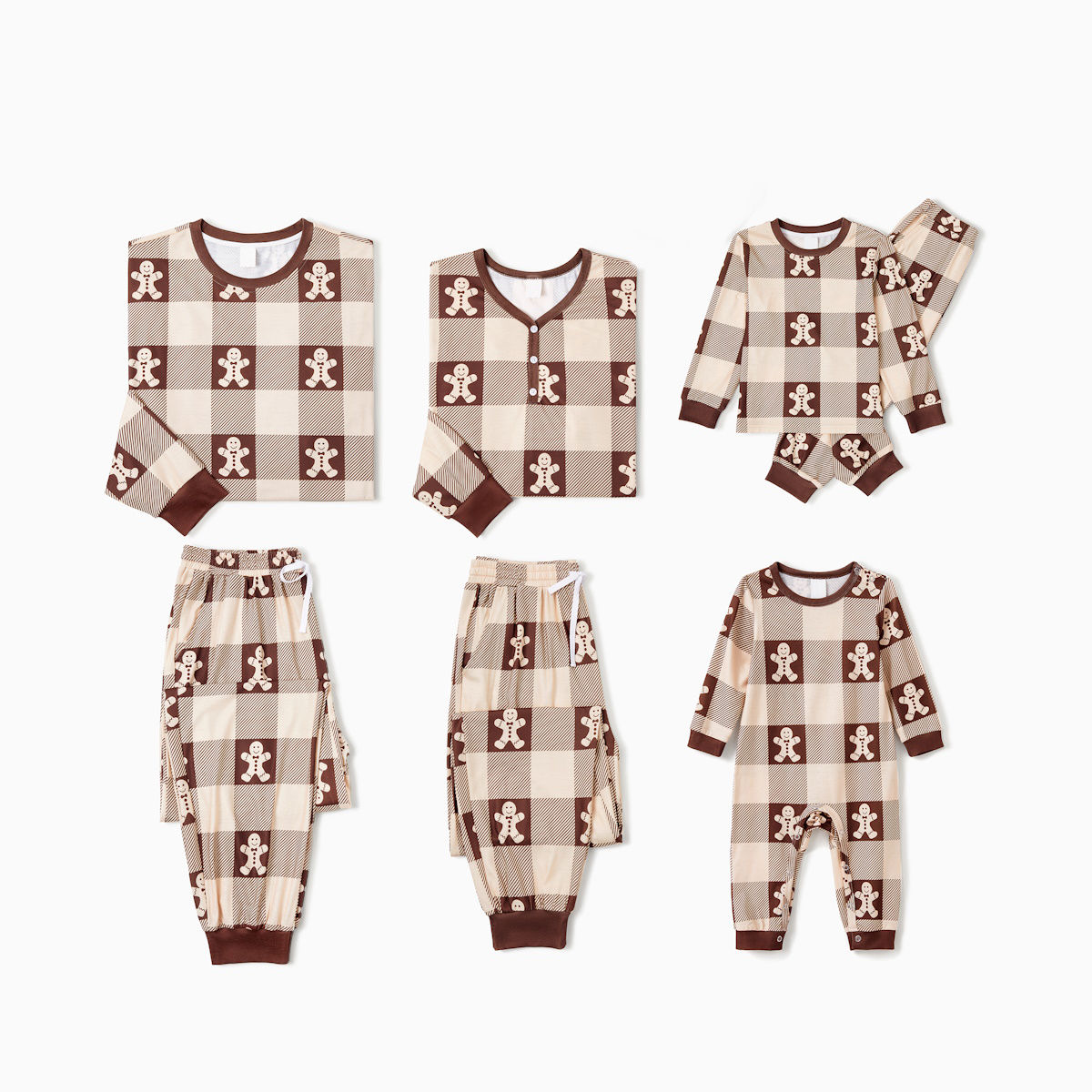 Gingerbread Family Pajamas Allover Gingerbread Plaid Henley Neckline Matching Pajamas - ChildAngle