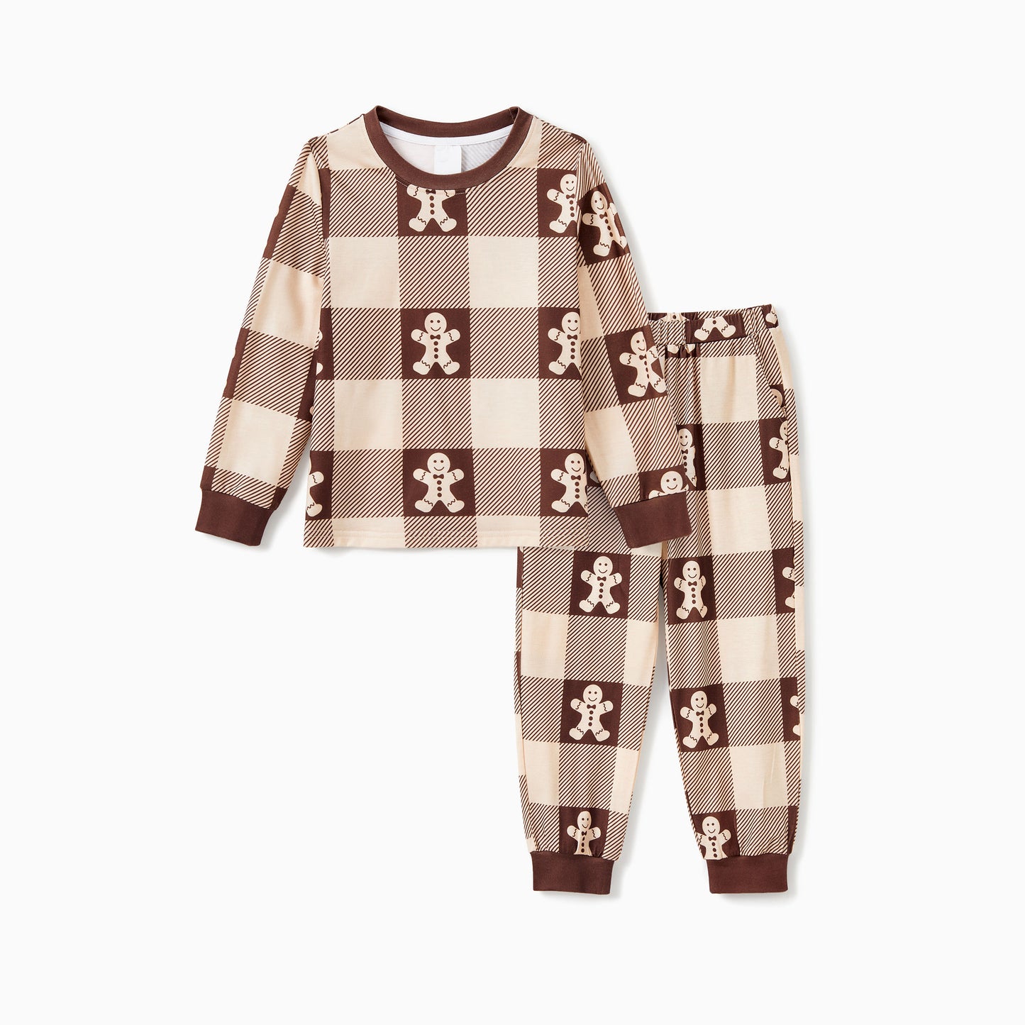 Gingerbread Family Pajamas Allover Gingerbread Plaid Henley Neckline Matching Pajamas - ChildAngle