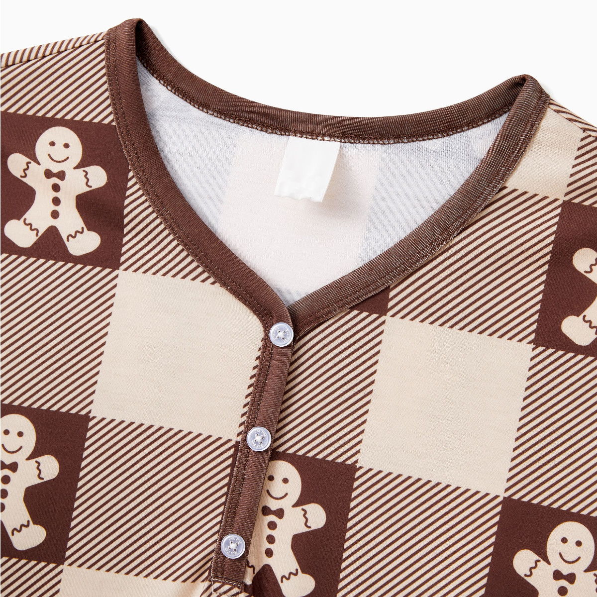 Gingerbread Family Pajamas Allover Gingerbread Plaid Henley Neckline Matching Pajamas - ChildAngle