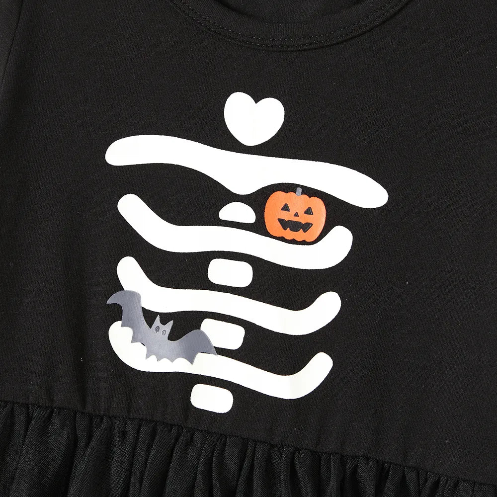 Glowing Family Matching Dress for Halloween Boo Pumpkin Skull Long-Sleeve Outfits - ChildAngle