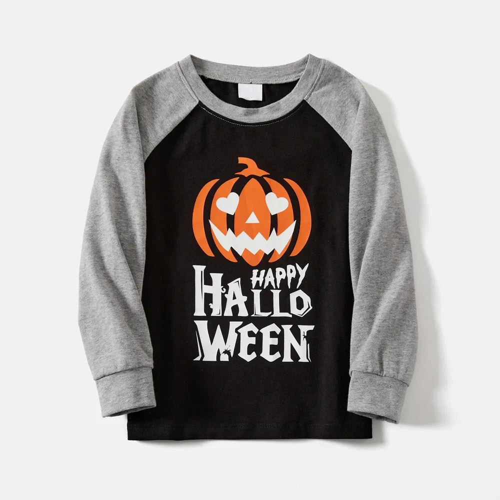 Glowing Grey Family Matching Halloween Light-up Sweatshirt Pumpkin Print Clothes - ChildAngle