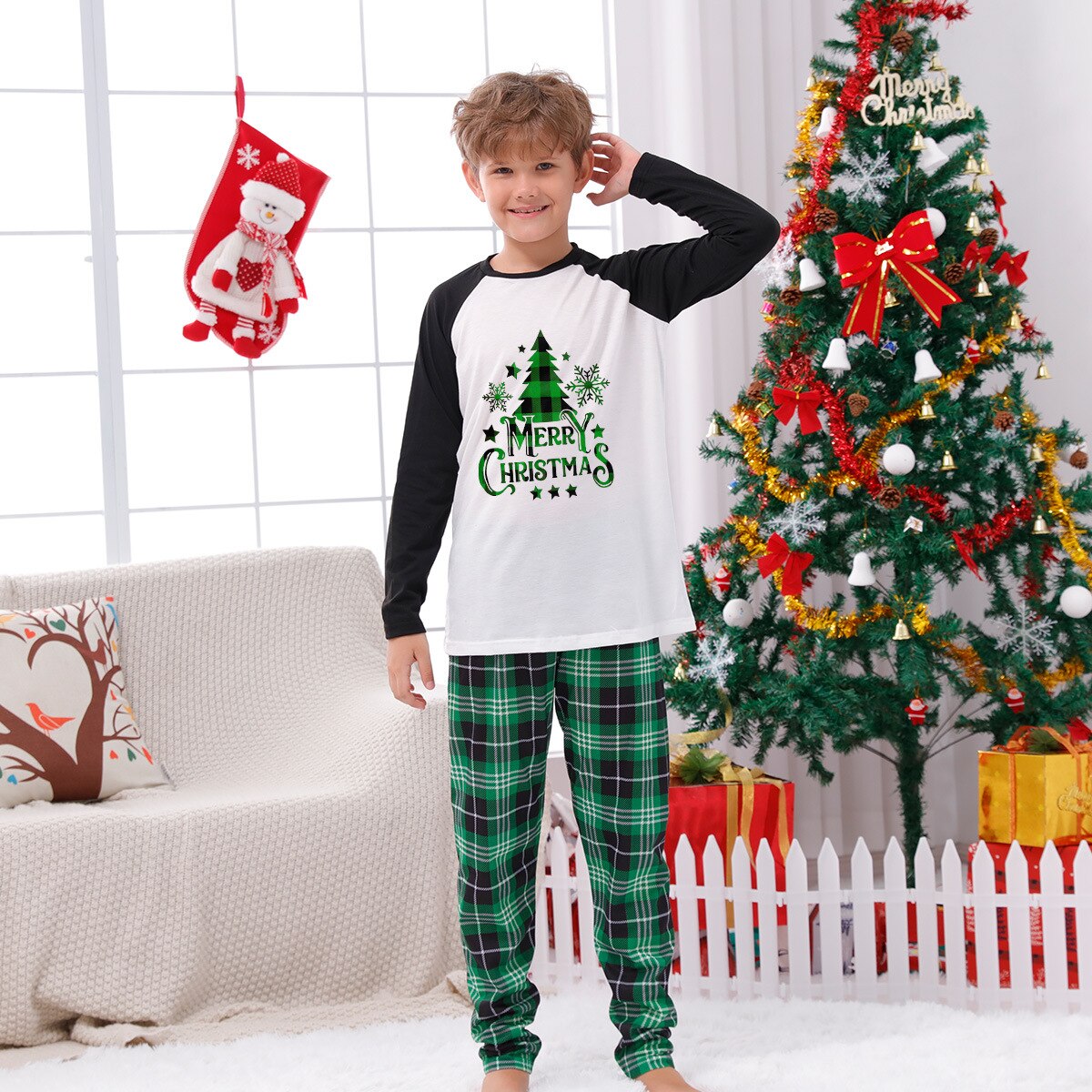 Green Christmas Family Matching Pajama Set Xmas Tree Print PJS for Family  Christmas Mommy and Me