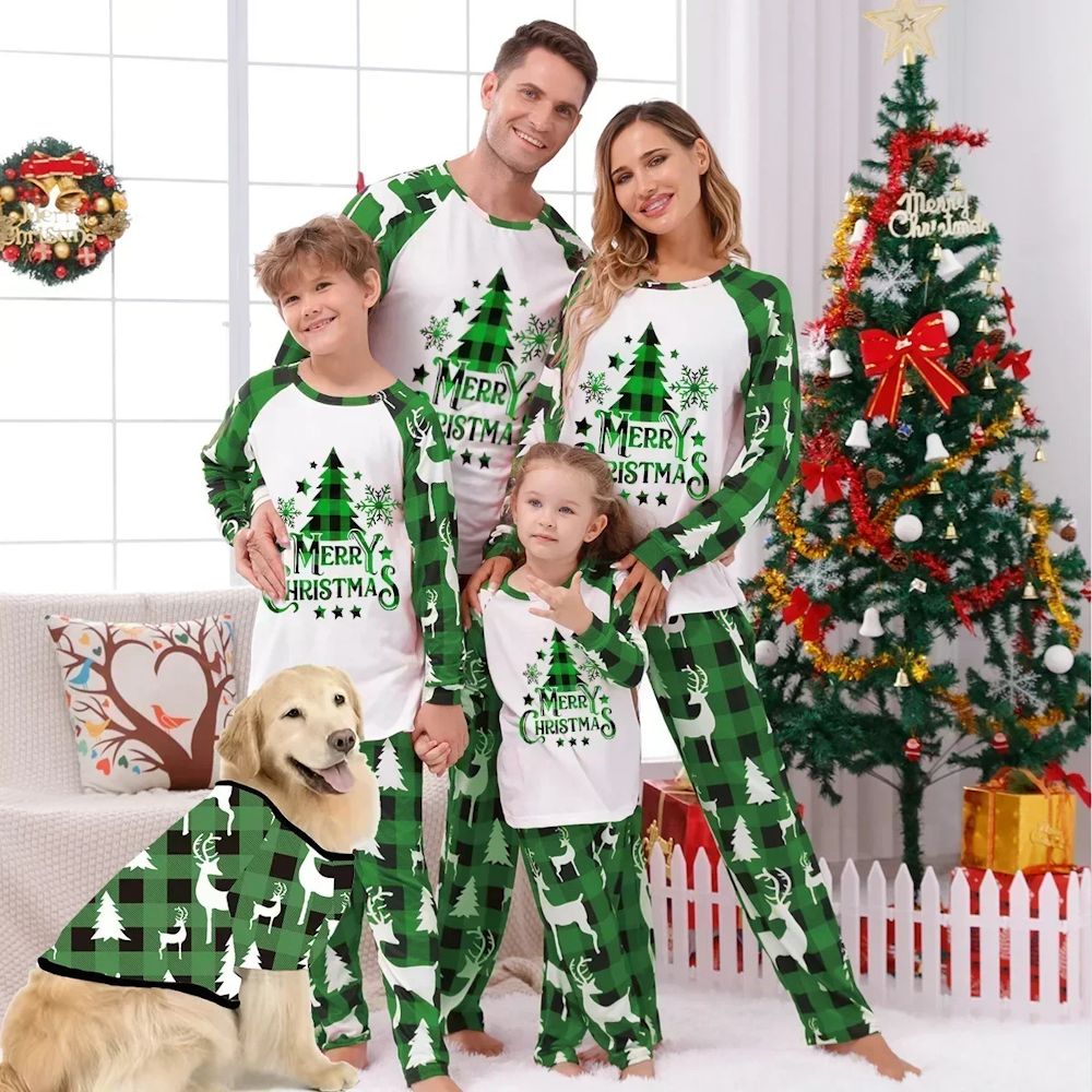 Green Christmas Tree Family Matching Pajama Set