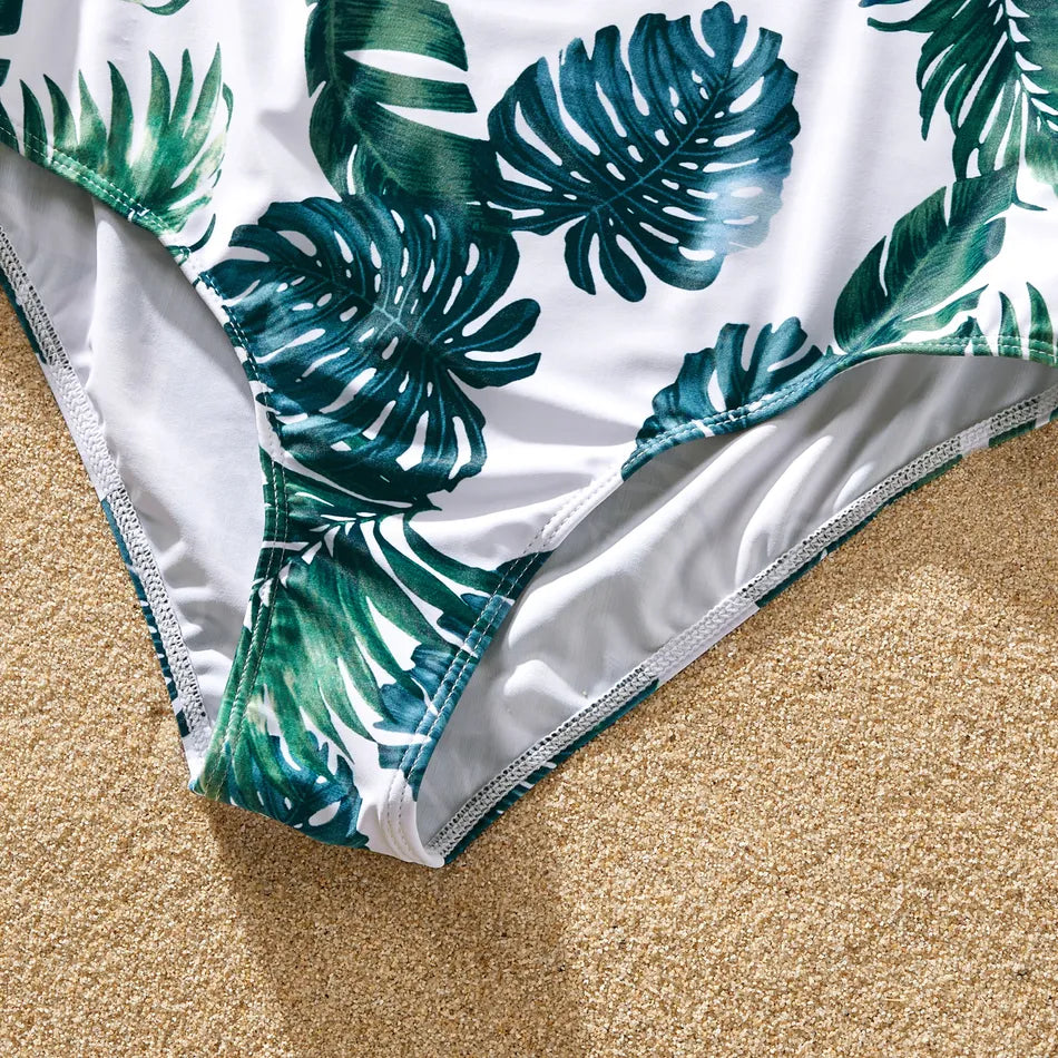 Green Palm Leaves Matching Family Bathing Suit - ChildAngle