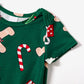 Green Short Sleeve Christmas Pajama Allover Gingerbread Santa Tree Gifts Print - ChildAngle