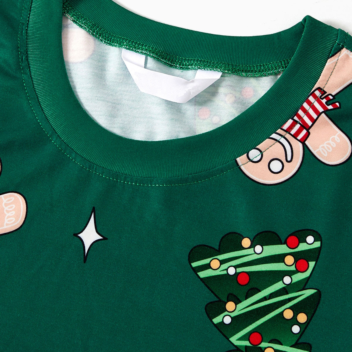 Green Short Sleeve Christmas Pajama Allover Gingerbread Santa Tree Gifts Print - ChildAngle