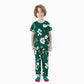 Green Short Sleeve Christmas Pajama Allover Gingerbread Santa Tree Gifts Print - ChildAngle