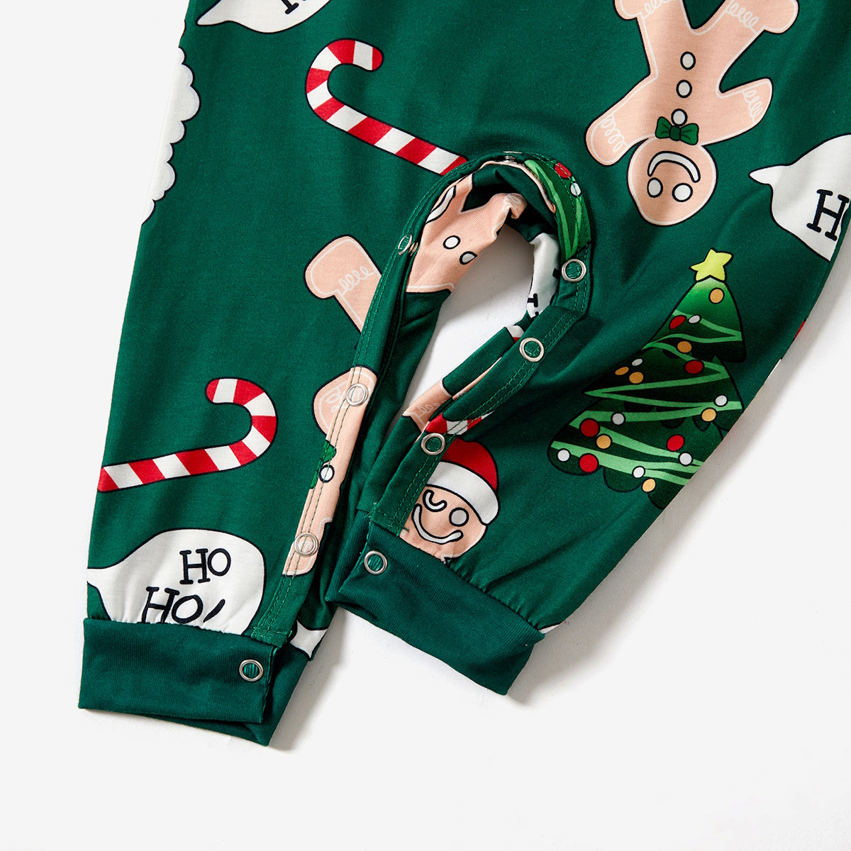 Green Short Sleeve Christmas Pajama Allover Gingerbread Santa Tree Gifts Print - ChildAngle